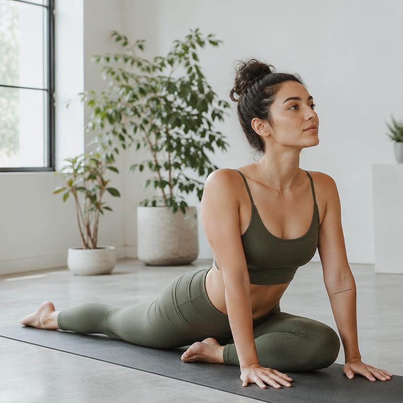 Woman stretching on a yoga mat